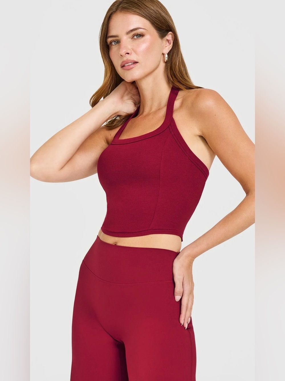 ONER ACTIVE MELLOW™ RIB HALTER NECK MID TANK TOP WITH BUILT IN BRA SHELF
